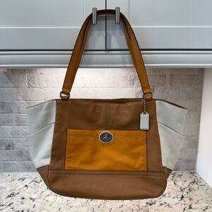 Coach EUC Orange, Tan, & White Leather Satchel